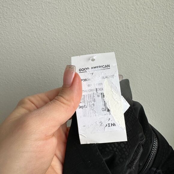 NWT Good American Black Croc Executive Pants Size 2 Flare Leg Slit Zipper XS - Picture 9 of 9